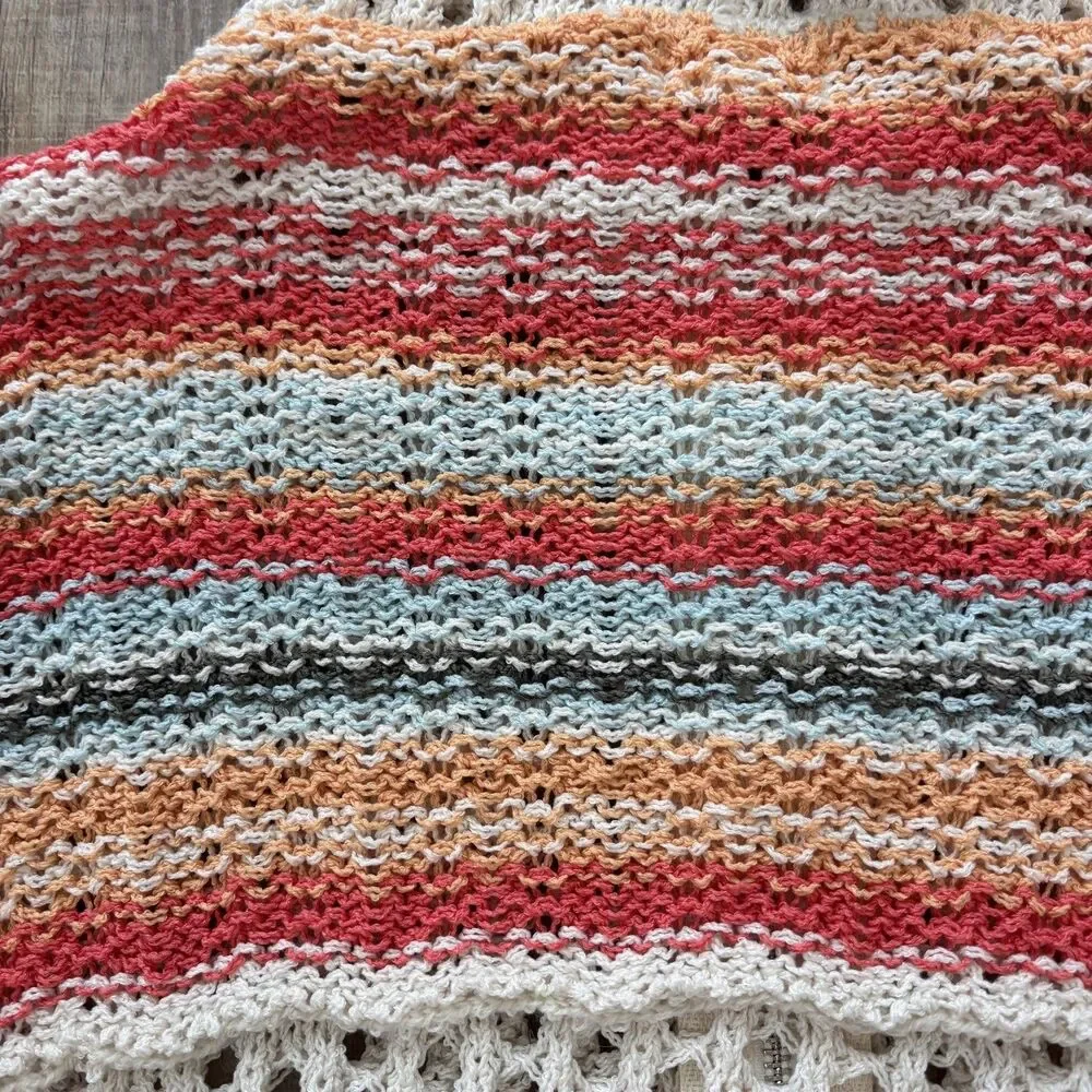 Pol Womens Crochet Open Knit Sweater Size M Rainbow Beachy Boho Travel Vacation - Picture 8 of 13